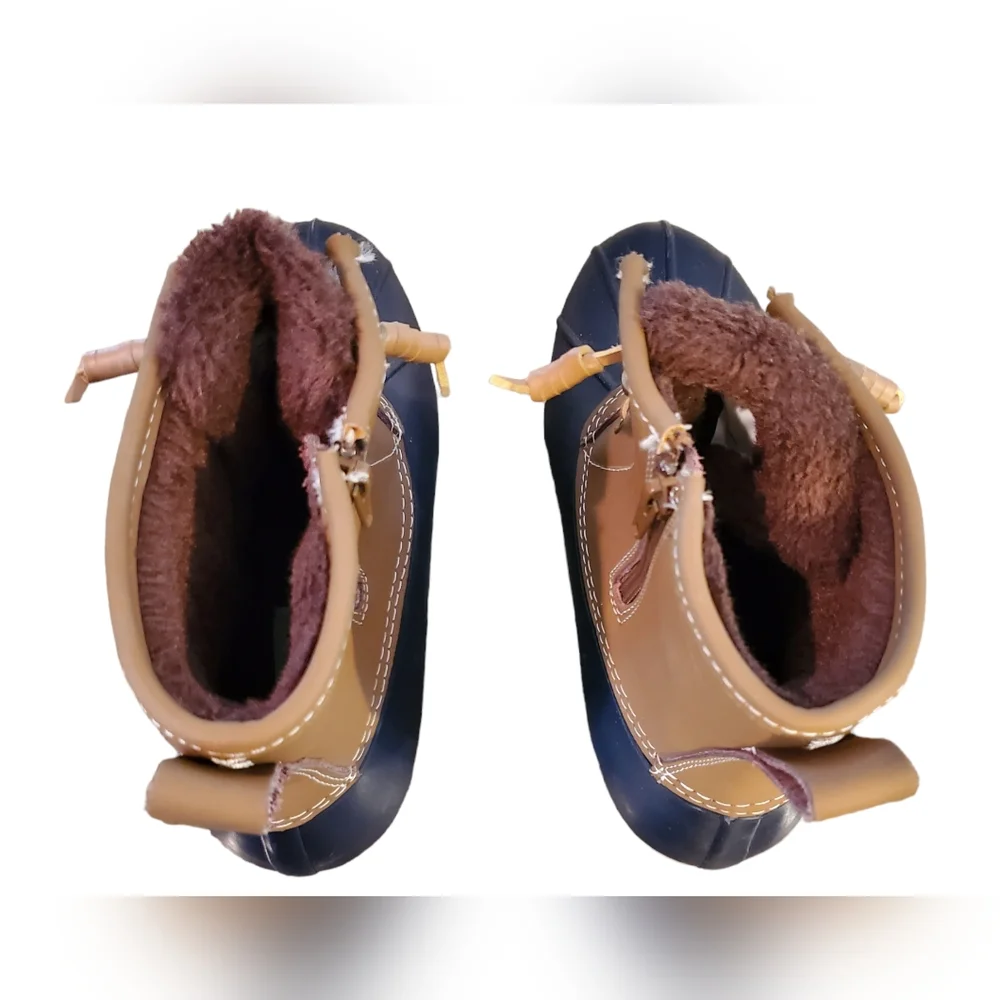 Serra Navy/Tan Rain Duck‎ Leather/Rubber Faux Fur Boots, 3M Thinsulate, Size 8